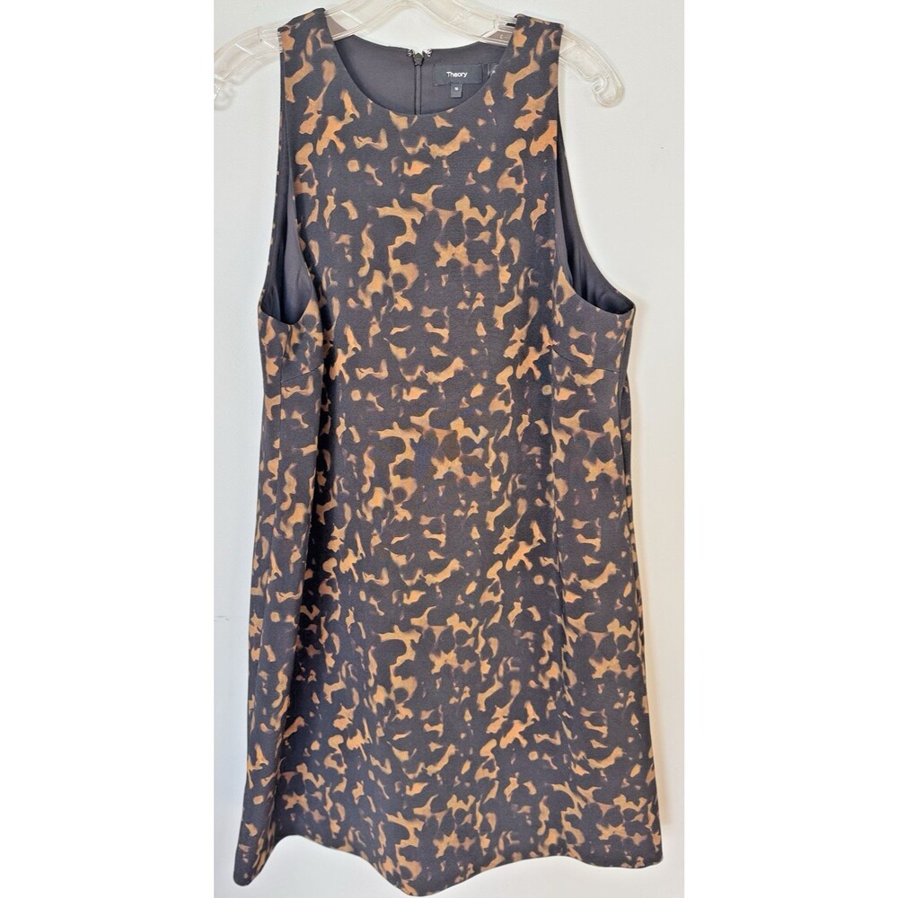 Theory Black Tan Print Sleeveless Shift Dress Sz 16 Work Business